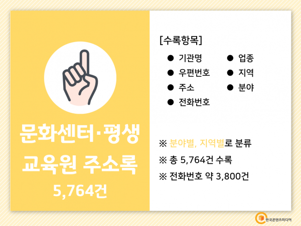 한국콘텐츠미디어,2022 문화센터·평생교육원 주소록 CD